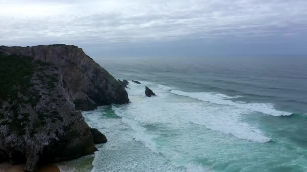 Plaże Portugalii Wybrzeżu Oceanu Atlantyckiego Zdjęcia Dronów Lotniczych — Wideo stockowe