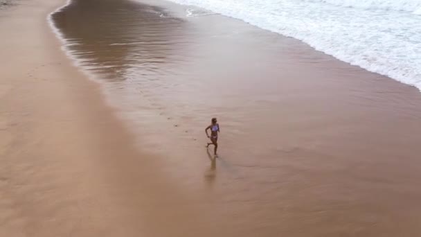 大西洋の砂浜を歩く 航空機のドローン映像 — ストック動画