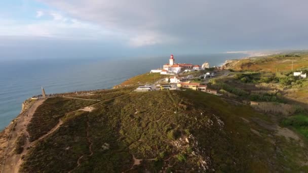 Rocky Beach Cabo Roca Portugal Sunset Aerial Drone Footage — Stock Video