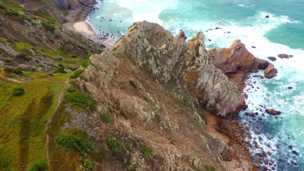 Amazing Rocky Coast Portugal Atlantic Ocean Aerial Drone Footage — Stock Video