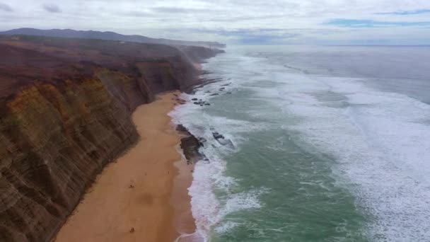 Hermosa Naturaleza Lugares Famosos Portugal Playa Magoito Imágenes Aéreas Aviones — Vídeo de stock