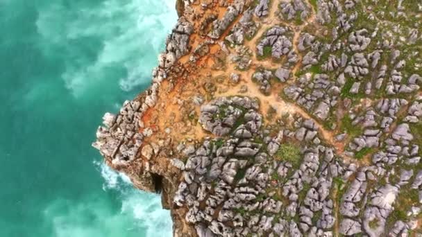 Rocky Landscape Wild Coast Boca Inferno Portugal Aerial Drone Footage — 图库视频影像