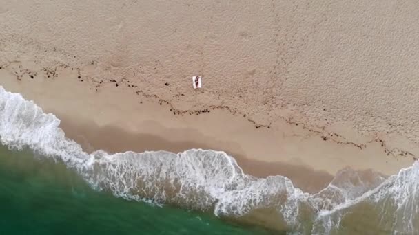 Pohled Shora Dolů Písečnou Pláž Oceánu Záběry Vzdušných Dronů — Stock video