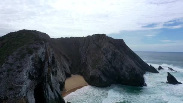 Amazing Blue Water Atlantic Ocean Portuguese Coast Line Aerial Drone — Stock Video