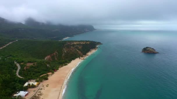 Let Přes Úžasné Písečné Pláže Oceánu Ráji Letecké Drone Záběry — Stock video