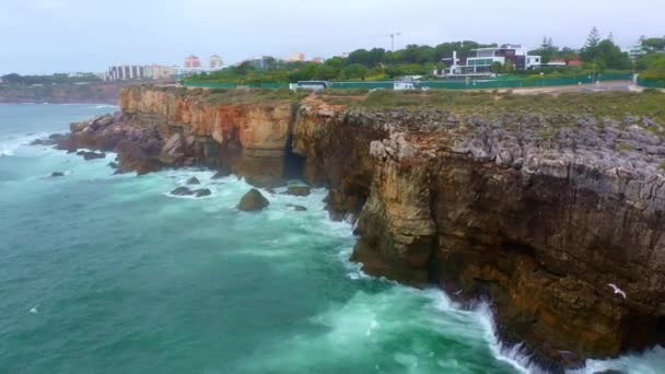 Increíble Costa Boca Inferno Portugal Imágenes Aéreas Aviones Tripulados — Vídeo de stock