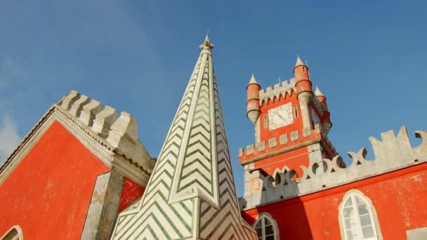 Colorful Buildings National Palace Pena Sintra Travel Footage — Stock Video