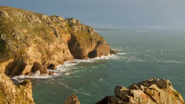 Wspaniałe Miejsce Portugalii Cabo Roca Wybrzeżu Oceanu Atlantyckiego Widok Zachód — Wideo stockowe