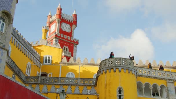 Colorful Buildings National Palace Pena Sintra Travel Footage — Stock Video