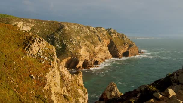 Portekiz Harika Bir Yer Cabo Roca Atlantik Okyanusu Kıyısında Gün — Stok video