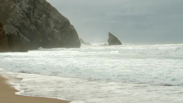Wild Atlantic Ocean Coast Adraga Beach Portugal Travel Footage — Stock Video