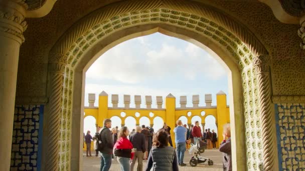 Tourists Visiting Palace Pena Sintra Travel Photography Sintra City Lisbon — 图库视频影像