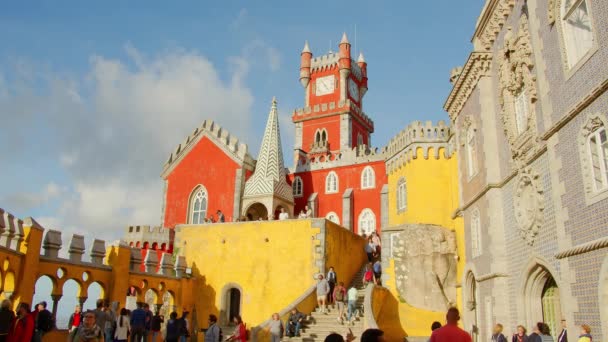 Färgglada Byggnader National Palace Pena Sintra Fotografi Sintra Lissabon Stad — Stockvideo