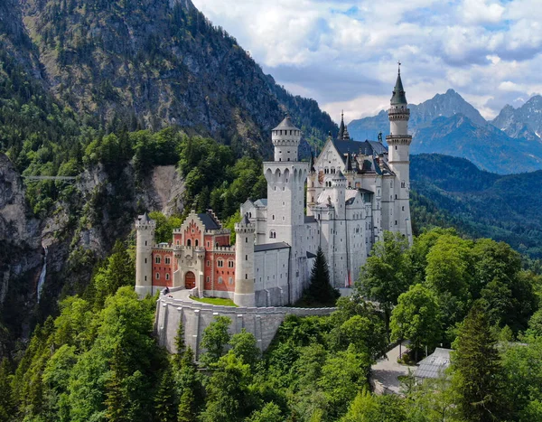 Célèbre Château Neuschwanstein Bavière Allemagne Séquences Aériennes — Photo