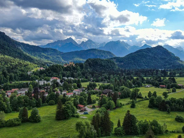 Typowy Bawarski Krajobraz Alpach Niemieckich Allgau Widok Lotu Ptaka — Zdjęcie stockowe