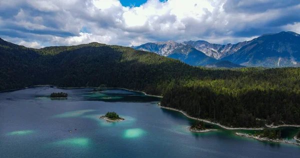 Underbar Eibsee Bayern Vid Tyska Alperna Uppifrån Flygvy — Stockfoto