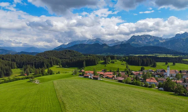 Typická Bavorská Krajina Německých Alpách Okres Allgau Letecký Pohled — Stock fotografie