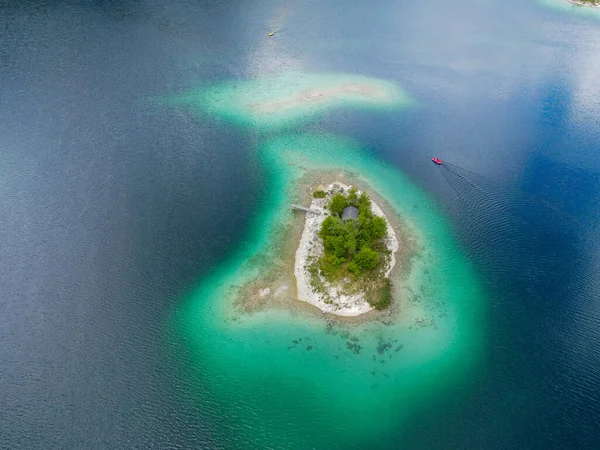 Wunderschöner Eibsee Bayern Den Deutschen Alpen Von Oben Luftaufnahme — Stockfoto