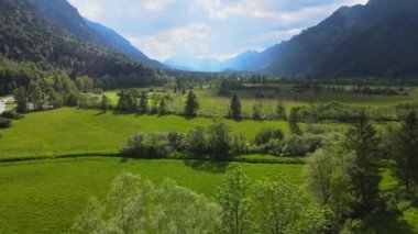 Alman Alpleri 'nin Allgau bölgesindeki Bavyera' da tipik manzara - hava manzarası