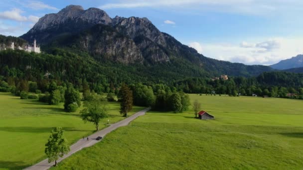 Paisagem Típica Baviera Distrito Allgau Dos Alpes Alemães Vista Aérea — Vídeo de Stock