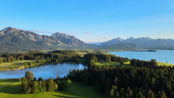 Letecký Pohled Jezero Forggensee Městě Fuessen Bavorsku Německo — Stock video