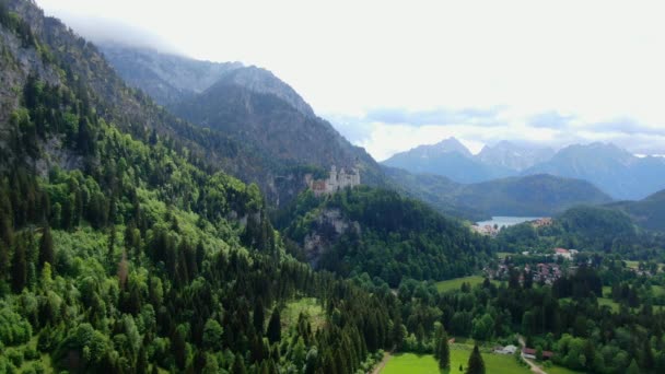 Прекрасный Баварский Пейзаж Немецких Альпах Оллгау Вид Воздуха — стоковое видео