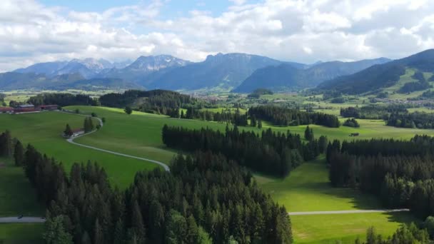 Underbart Bayerskt Landskap Tyska Alperna Allgau Distriktet Flygfoto — Stockvideo