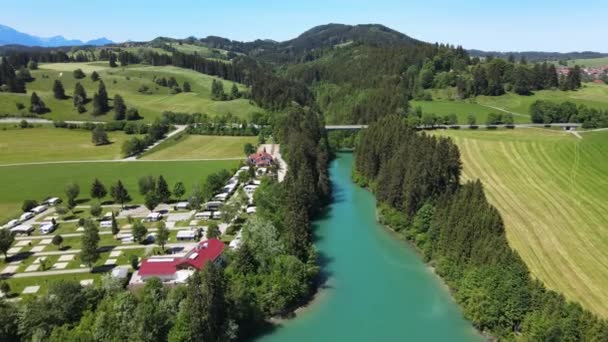 Letecký Pohled Jezero Forggensee Městě Fuessen Bavorsku Německo — Stock video