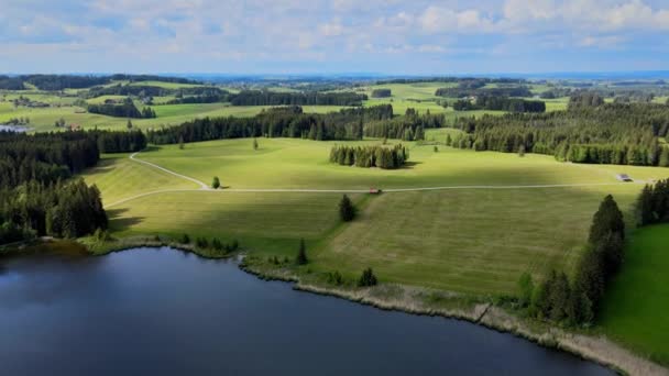 Typická Krajina Bavorsku Okrese Allgau Německých Alpách Letecký Pohled — Stock video