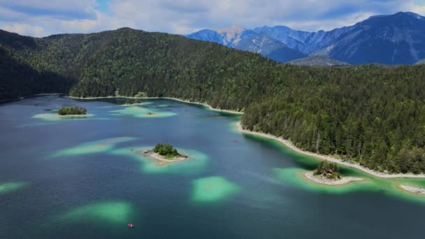 Eibsee Maravilloso Baviera Los Alpes Alemanes Desde Arriba Vista Aérea — Vídeo de stock