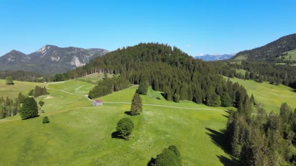 Typisk Bayersk Landskap Tyska Alperna Allgau Distriktet Antenn — Stockvideo