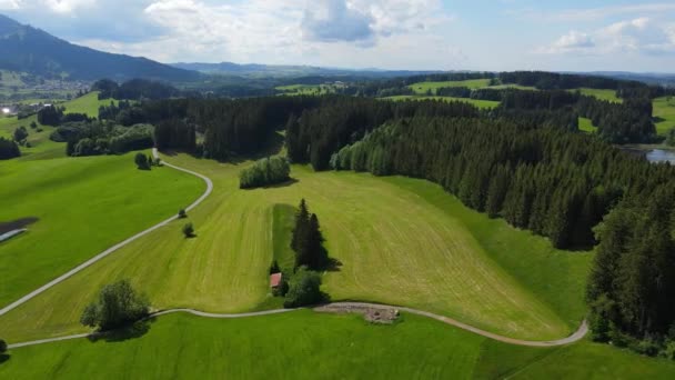 Typisch Landschap Beieren Het Allgau District Van Duitse Alpen Luchtfoto — Stockvideo