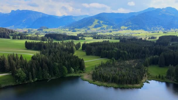 Jellemző Táj Bajorországban Allgau Kerületben Német Alpok Légi Kilátás — Stock videók