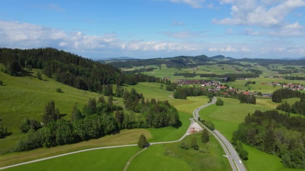 Underbart Bayerskt Landskap Tyska Alperna Allgau Distriktet Flygfoto — Stockvideo