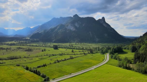 Úžasná Příroda Bavorska Okrese Allgau Německých Alpách Letecký Pohled — Stock video
