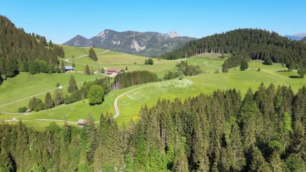 Paisagem Típica Baviera Distrito Allgau Dos Alpes Alemães Vista Aérea — Vídeo de Stock