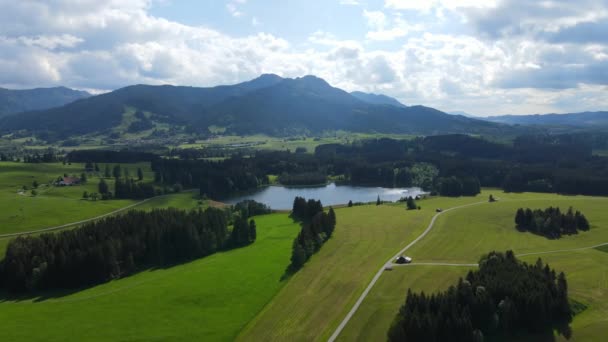 Maravilloso Paisaje Bávaro Los Alpes Alemanes Allgau Distrito Vista Aérea — Vídeo de stock