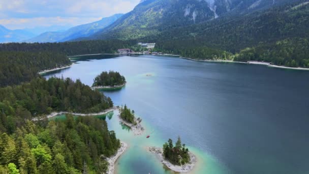 Eibsee Maravilloso Baviera Los Alpes Alemanes Desde Arriba Vista Aérea — Vídeo de stock