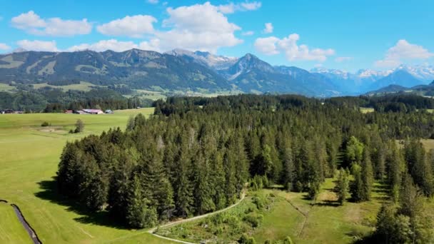 Paisaje Típico Bávaro Los Alpes Alemanes Allgau Vista Aérea — Vídeos de Stock