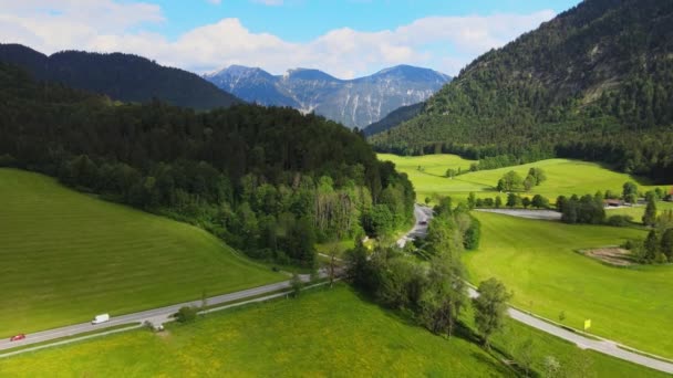 Paesaggio Tipico Bavarese Nelle Alpi Tedesche Quartiere Allgau Vista Aerea — Video Stock