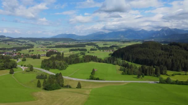 Underbart Bayerskt Landskap Tyska Alperna Allgau Distriktet Flygfoto — Stockvideo