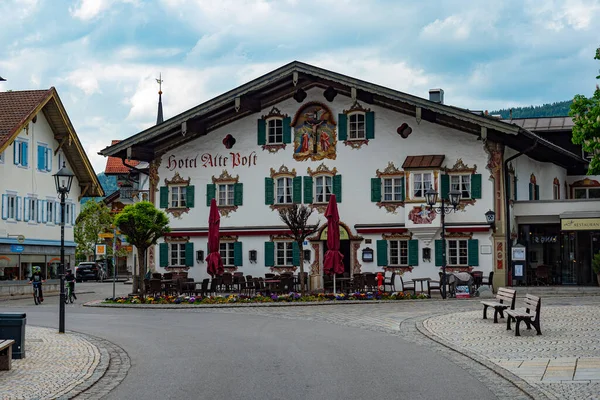 Underbara Och Berömda Målade Husen Oberammergau Bayern Tyskland Oberammergau Tyskland — Stockfoto