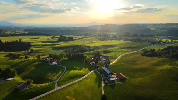 Jellemző Bajor Táj Német Alpokban Allgau Kerület Légi Kilátás — Stock videók