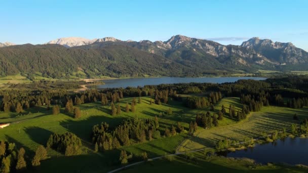 Paisaje Típico Bávaro Los Alpes Alemanes Allgau Vista Aérea — Vídeo de stock