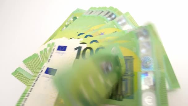 Groot Bedrag 100 Euro Biljetten Sluiten Beeldmateriaal — Stockvideo