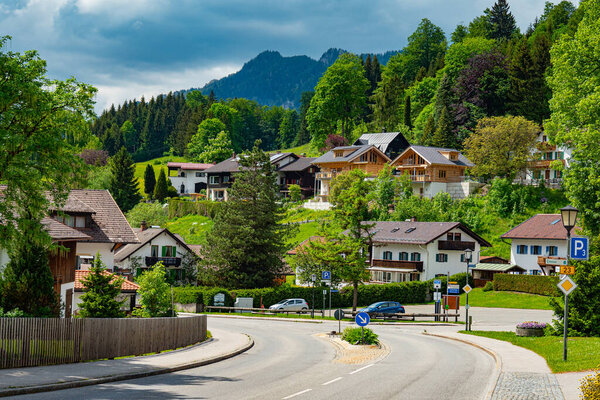Typical houses in Bavaria - the German Alps - ETTAL, GERMANY - MAY 26, 2020