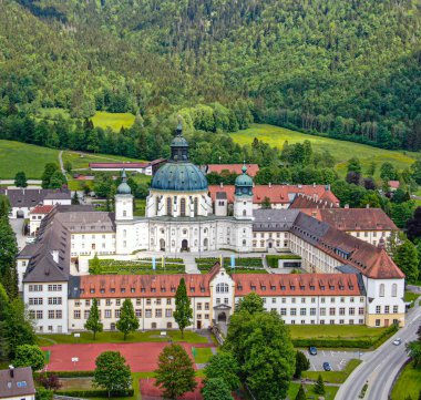 Aerial view over Ettal Abbey in Bavaria Germany clipart