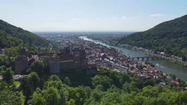 Widok Lotu Ptaka Słynne Miasto Heidelberg Niemcy Heidelberg Castle Rzeki — Wideo stockowe