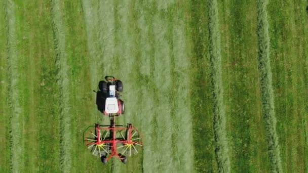 農場での農業作業 上からの航空ビュー — ストック動画