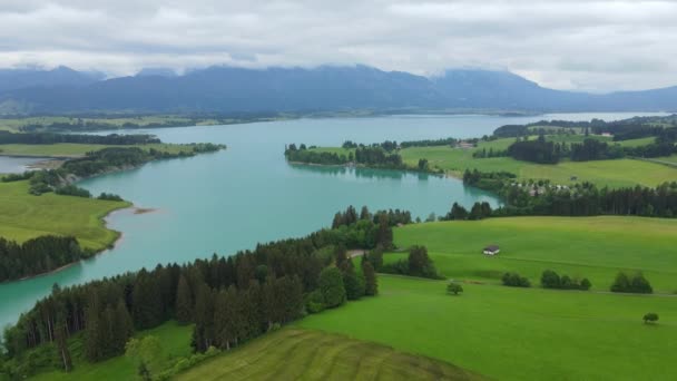 Flygfoto Över Sjön Forggensee Staden Fuessen Bayern Tyskland — Stockvideo